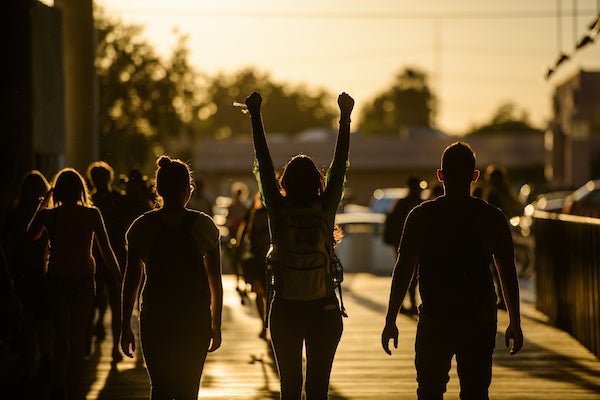 Students at sunset