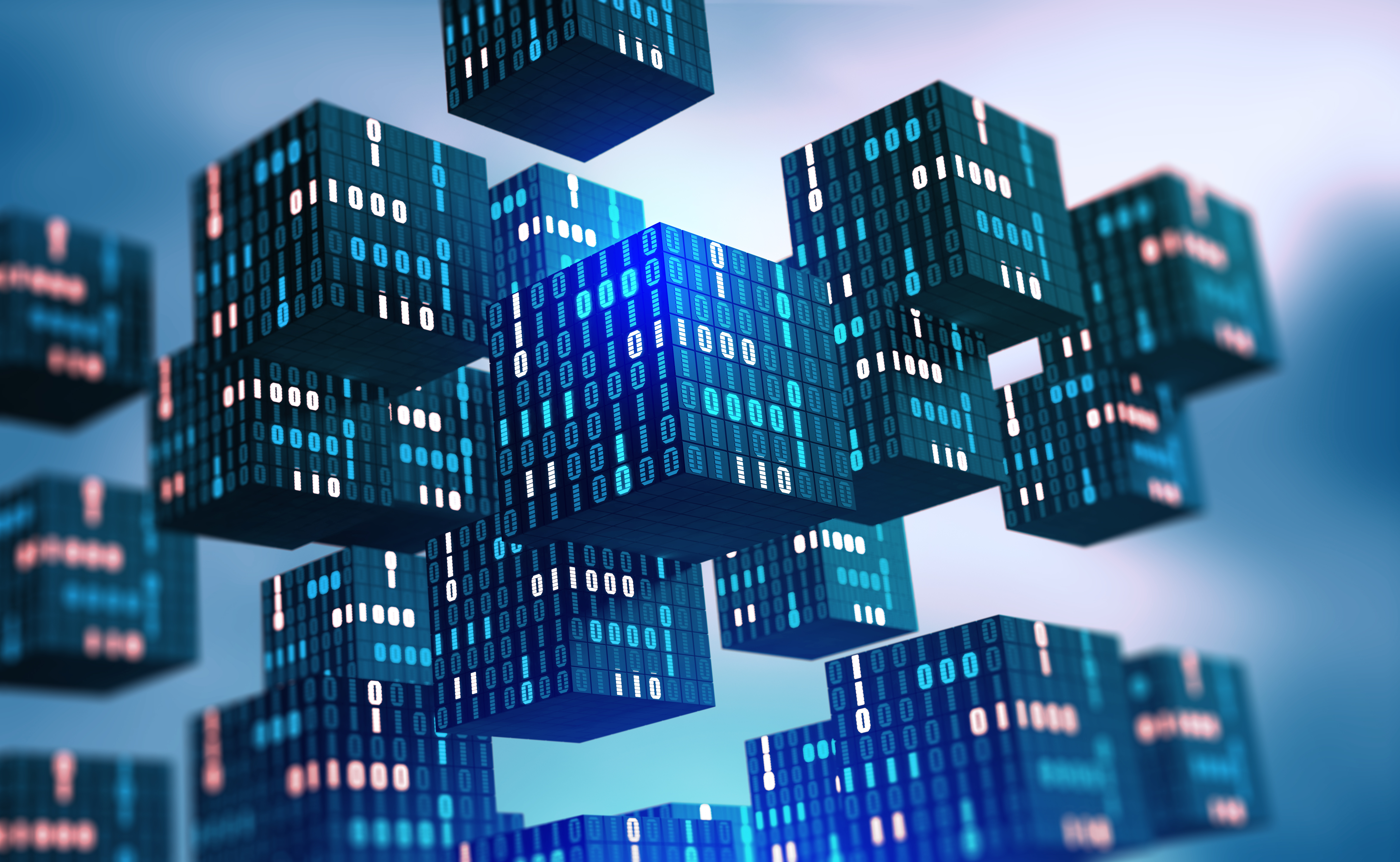 Floating Blue blocks with binary code