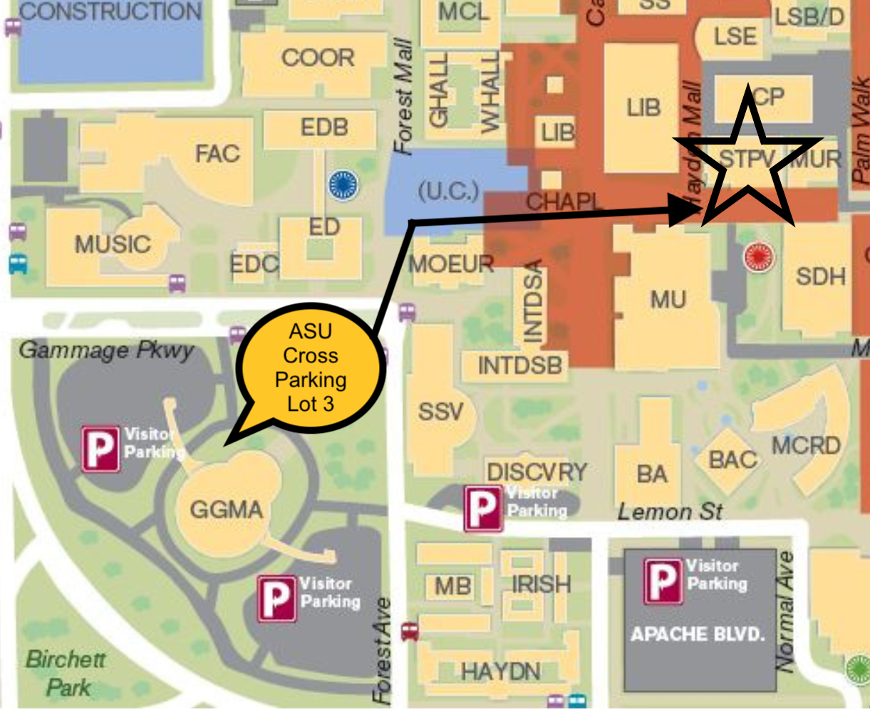 Map from Lot 3 to Student Pavilion