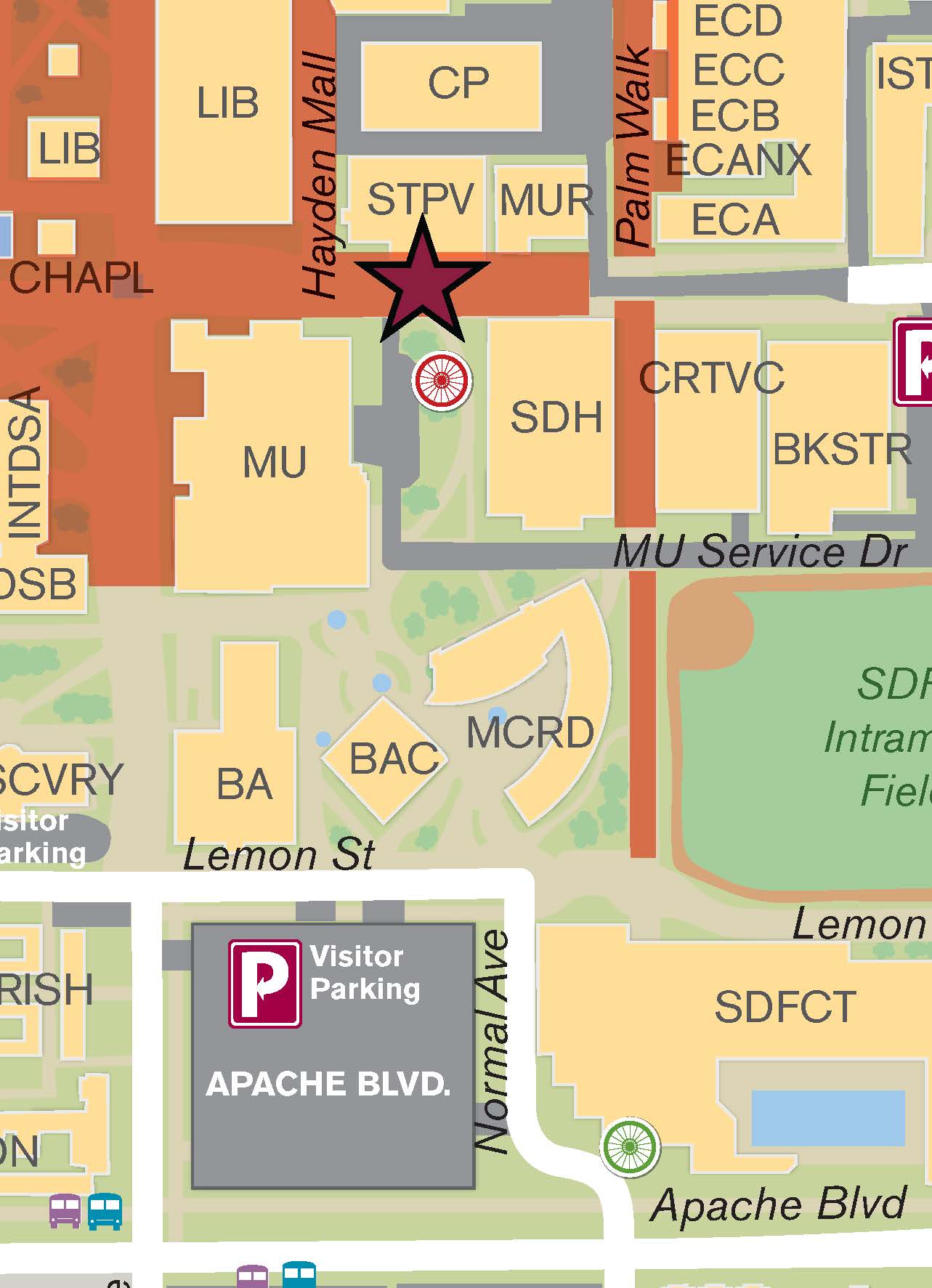 Tempe Map Apache parking to Student Pavilion