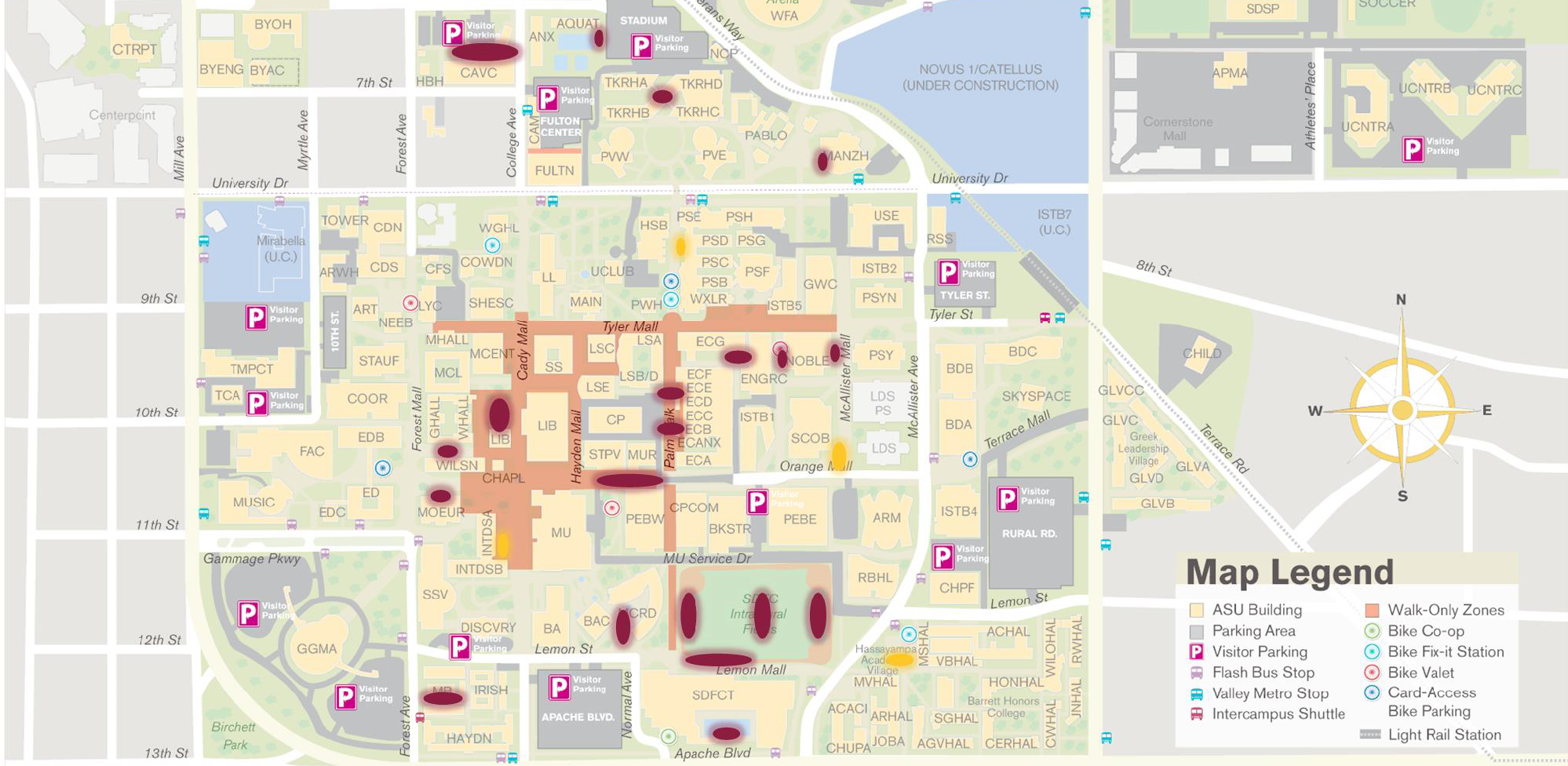 ASU Map with wifi locations outside highlighted