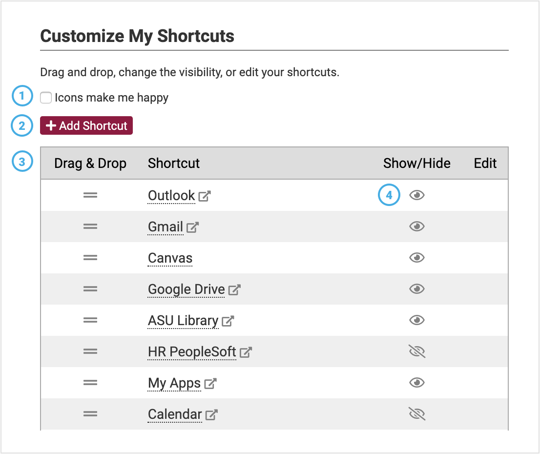 Customize My Shortcuts