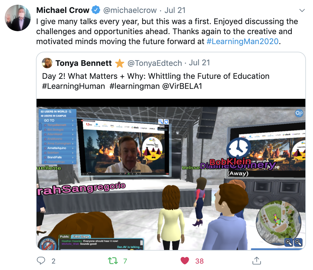 President Crow in VirBELA Tweet President Crow in VirBELA Tweet