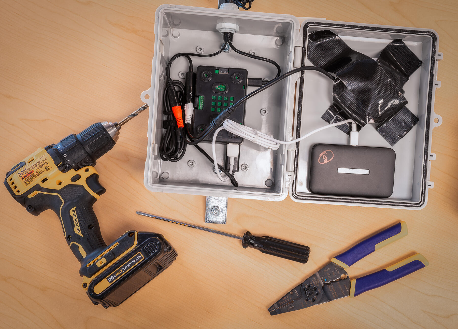 Tools on top of the table. 