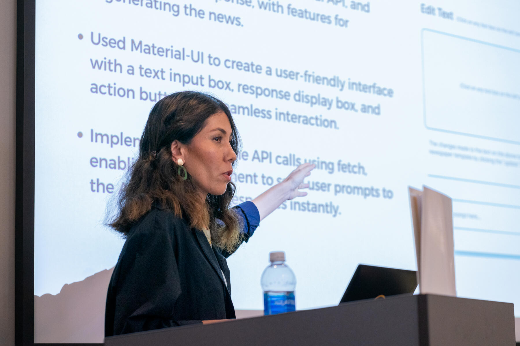 Rahila Jafari presents her team's final project.